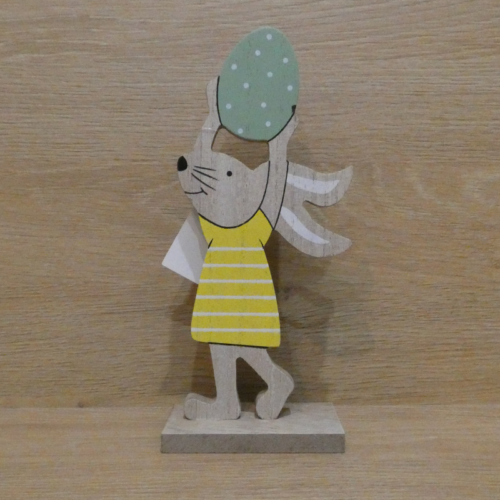 Veľkonočná dekorácia Zajačik s vajičkom, drevená - 9x4,5x20cm