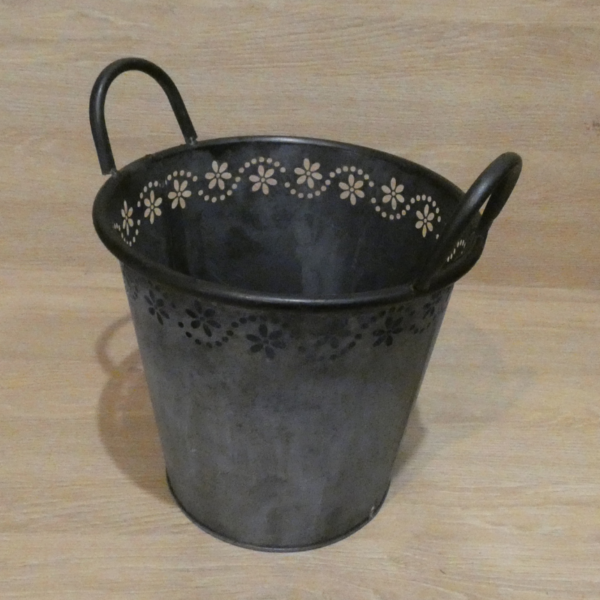 Plechový kvetináč, sivý - 21,5x17x15,5cm