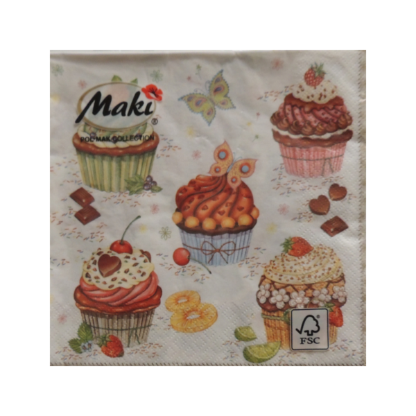 Servítky Cupcake vhodné na decoupage cena za 1 ks